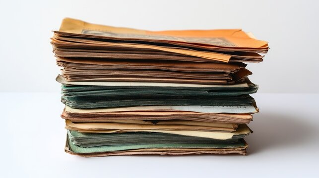 Stacks of Vintage Currency Notes Piled on a Neutral Background for Financial Concepts