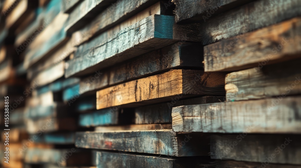 Aufkleber textured wooden planks stacked in a rustic arrangement creating a natural background for design or c