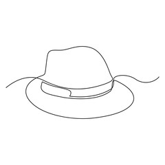 Continuous single drawn one line men hat hand-drawn picture silhouette. Line art, Vector continuous one single line drawing icon of hat in silhouette on a white background.