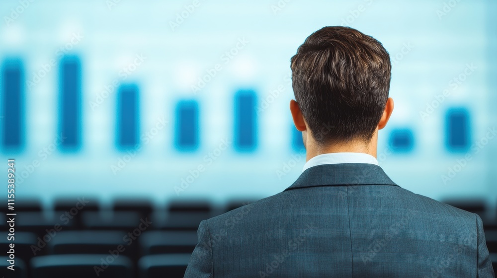 Aufkleber businessman presenting growth ideas to a team with digital charts projected behind in modern corpora