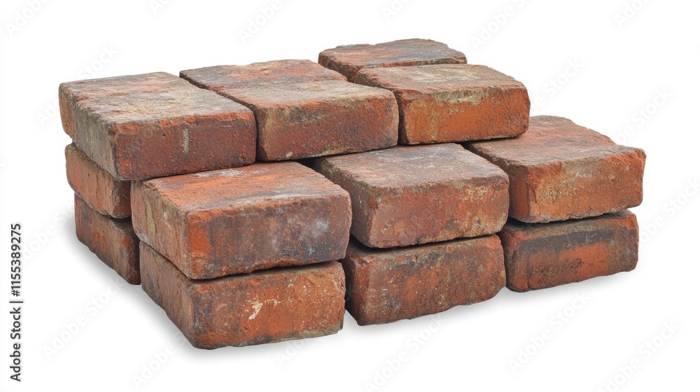 Poster stack of weathered red bricks ideal for construction and architectural projects showcasing durable b