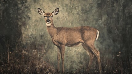Majestic deer standing gracefully in a serene forest landscape with natural earthy tones and soft focus background.