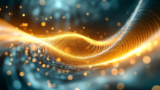 An abstract digital science background showcasing a mesmerizing stream of luminous particles, creating a stunning big data visualization in a three dimensional space.