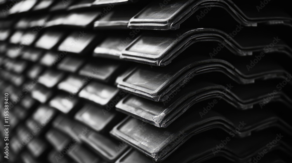 Poster stacked roof tiles in close-up showcasing texture and detail for architectural backgrounds and const