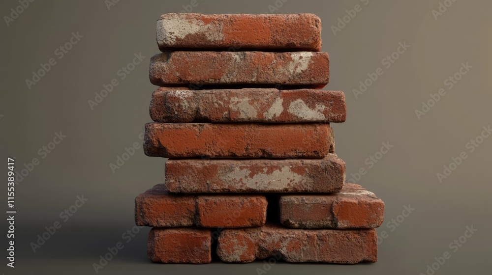 Poster stack of weathered red bricks showcasing texture and character ideal for construction and renovation
