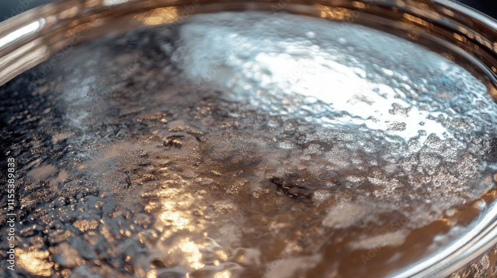 Poster close-up of a textured stainless steel surface reflecting light with intricate patterns and a smooth