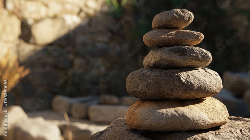 Poster balanced stone stack symbolizing stability and harmony in nature with a blurred background for a ser