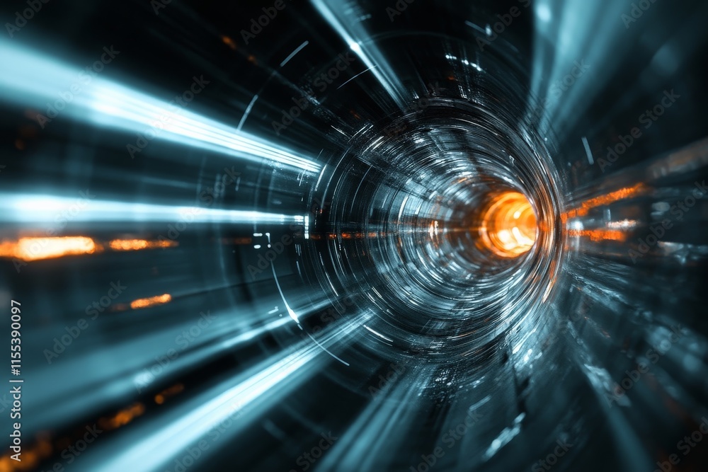 Aufkleber a futuristic tunnel with a focus on speed and light, portraying sense of motion with vibrant colors,