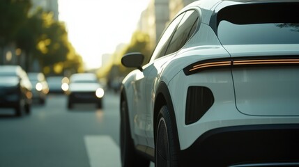 Fototapeta premium Autonomous Vehicle with Clean Lines on Urban Street