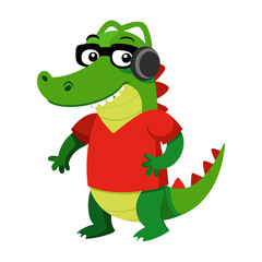 A crocodile dressed as a DJ vector art illustration