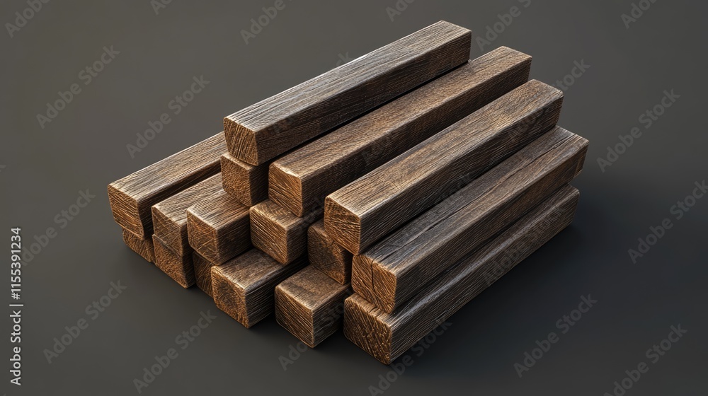 Poster stack of rustic wooden bars arranged neatly showcasing natural texture and warm tones ideal for cons
