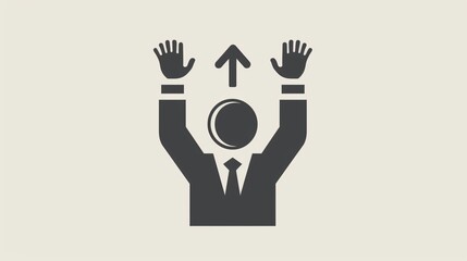 Successful businessman with hands raised and downward arrow line, business concept
