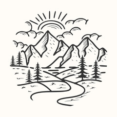 Mountain logo. Combines elements of a large mountain and makes it one. Suitable for sports, climbing equipment and others.