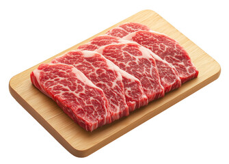 raw beef ribs on a cutting board, red meat pieces in a row, beef cuts, cutout png