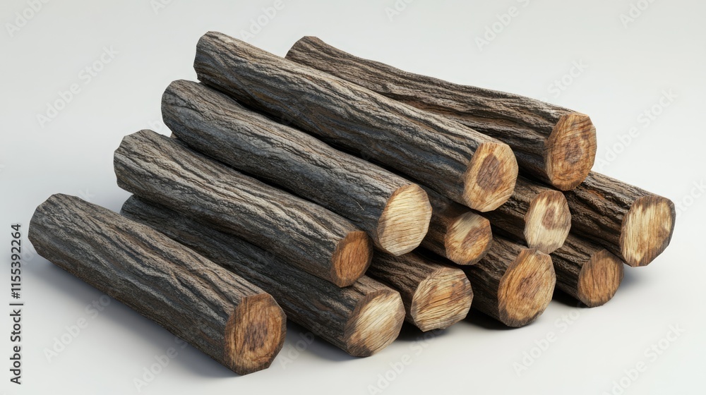 Poster stack of rustic tree logs arranged neatly for firewood or construction projects