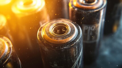 Close-up of Batteries in Bright Laboratory Environment