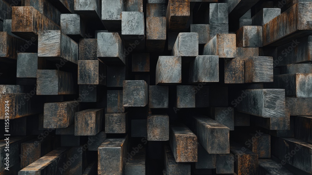 Poster abstract view of stacked steel bars showcasing texture and structure in a close-up arrangement for i