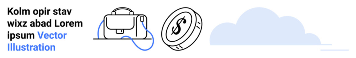 Business briefcase and dollar coin icon combined with a light blue cloud. Ideal for finance, business, investment, corporate, economic growth, online banking, and tech startups. Landing page