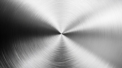 Brushed stainless steel plate abstract background with radial pattern and smooth texture for design and industrial concepts