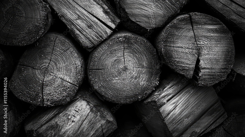Poster stack of natural wooden logs with detailed texture background creating a rustic and earthy aesthetic