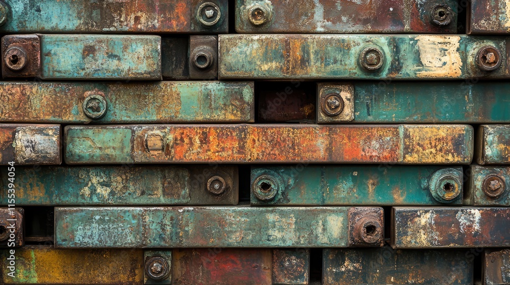 Poster rusty steel pipes stacked for scaffolding showcasing industrial textures and patterns in an organize