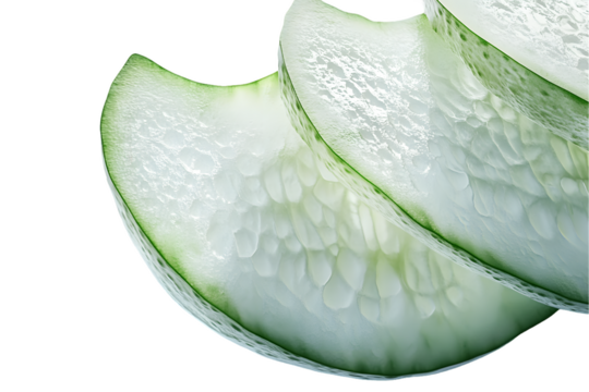 Three Overlapping Cucumber Slices Isolated On A White Background, PNG Transparent
