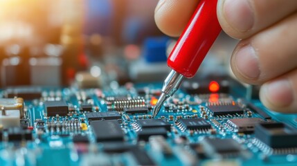 Detailed Close-Up of Circuit Board Soldering Process