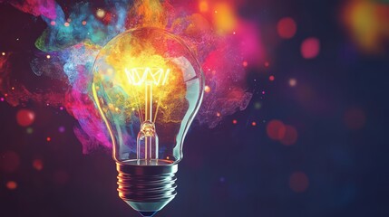 Light bulb exploding with color, illustrating creativity, abstract art, creativity, inspiration