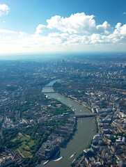 Fototapeta premium Scenic Aerial View of Iconic City Landscape with Serpentine River and Skyscrapers : Generative AI