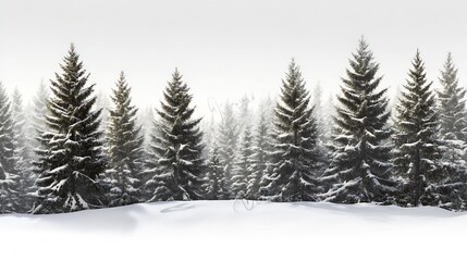 Obraz premium Serene Winter Forest with Snow Covered Evergreen Trees in Idyllic Landscape : Generative AI