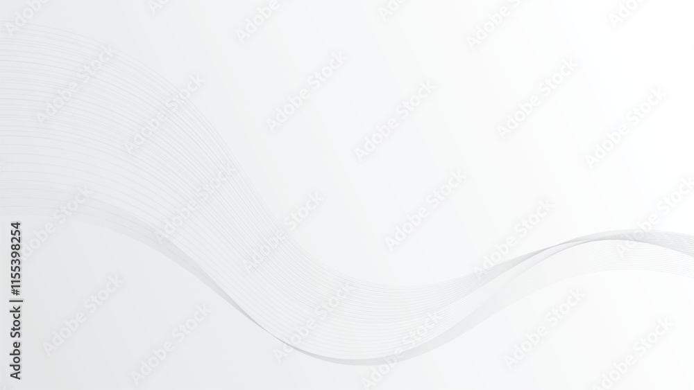 Poster white background with dynamic gray wavy lines. dynamic flowing wave design element. futuristic techn