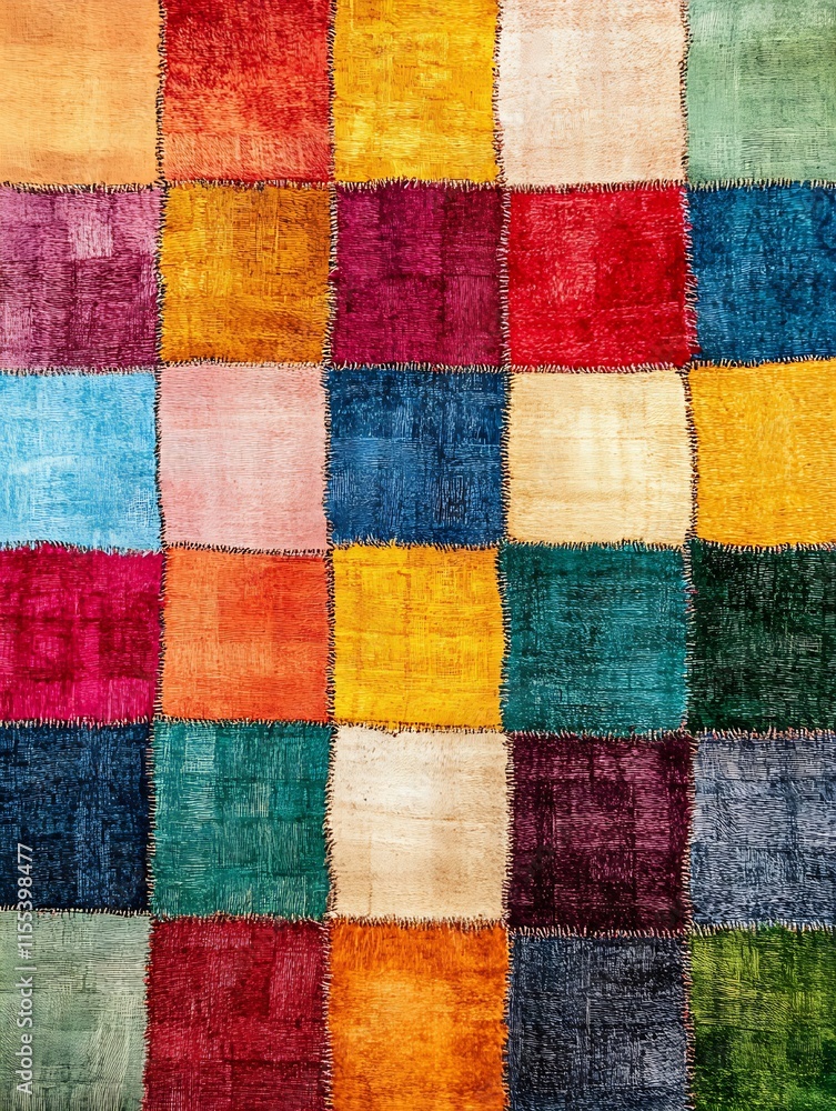 Poster colorful patchwork quilt with varied textures and bright squares : generative ai