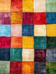 Colorful Patchwork Quilt with Varied Textures and Bright Squares : Generative AI