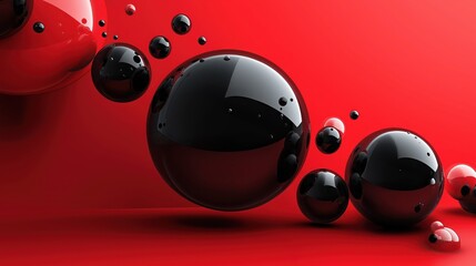 Vibrant abstract background featuring dynamic black and red spheres in a minimalistic design