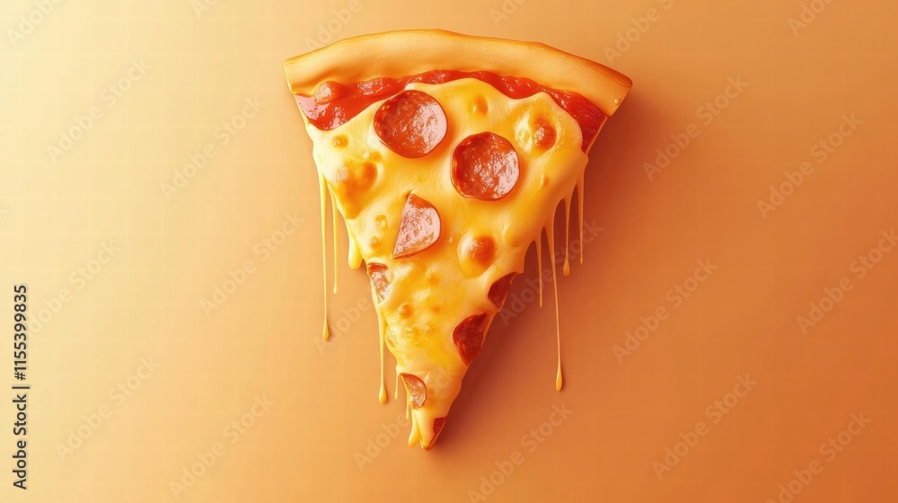 Aufkleber delicious pizza slice with melted cheese and stylized toppings on a minimalist backdrop. generative 