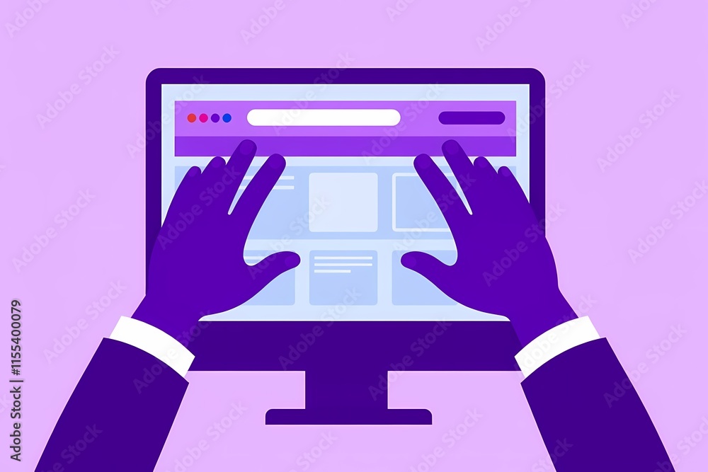 Aufkleber hands interacting with website on desktop screen