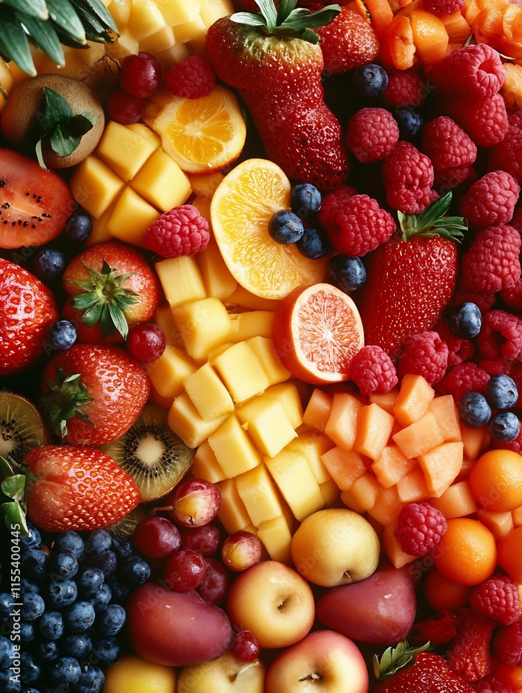 Poster vibrant assorted fresh fruits arranged to showcase colors and textures : generative ai