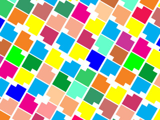 Abstract colorful checkered pattern seamless and confetti, on white background. Bright colorful retro checkered pattern background. Pixel pattern game background.