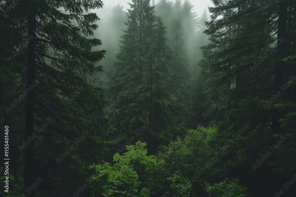 Poster a monochromatic forest of tall, thin trees in soft gray tones