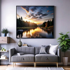 Interior Living Room Wall Frame Mockup