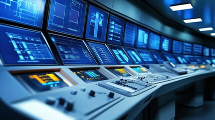 Futuristic Control Room with Holographic Displays
