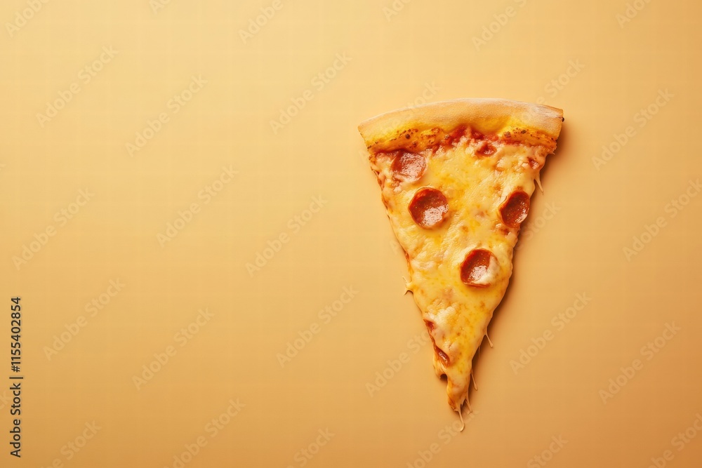 Aufkleber Delicious pizza slice with melting cheese and stylized toppings on a minimalist backdrop for inviting culinary attraction. Generative AI
