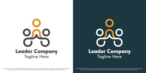 Business leader logo design illustration. Silhouette people leadership team work company finance career award people person foreman manager boss supervisor. Simple minimal linear line icon symbol.