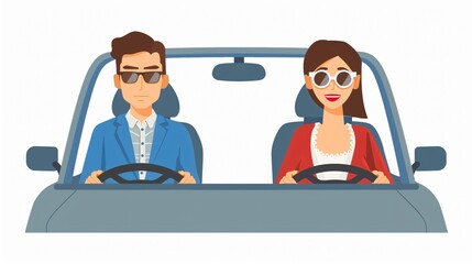 Professional Man and Woman Drivers Flat Icon Set for Graphic Design Projects