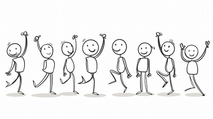 Hand Drawn Stick Man in Various Poses Vector Illustration