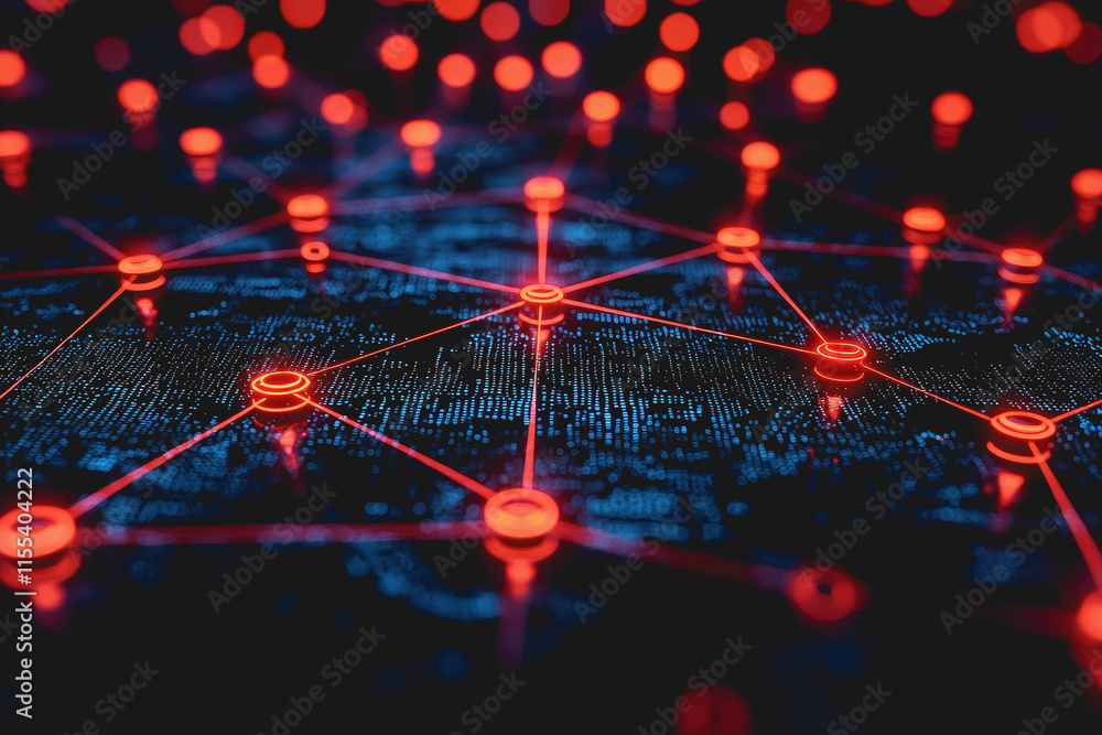 Poster intricate circuit board design with illuminated red lights creating a futuristic technology vibe hig