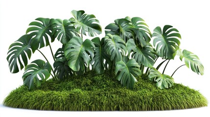 Lush Tropical Monstera Deliciosa Plants on a bed of Grass