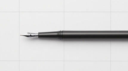 Elegant Black Fountain Pen on Grid - Writing, elegance, precision, artistry, business.  A sleek black fountain pen rests on a gridded surface.