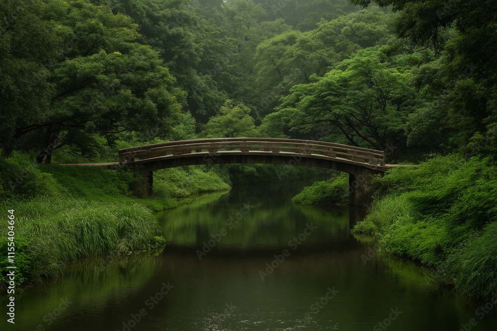 Poster A simple bridge over a calm body of water, with clean lines and muted colors.