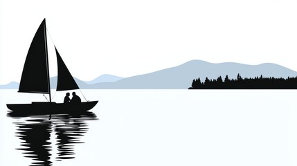 Romantic Couple Sailing on a Peaceful Lake with Reflections of the Mountains